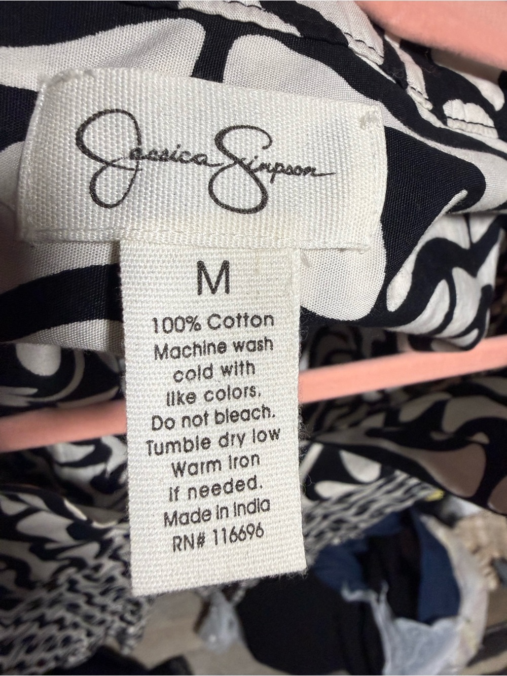 Jessica Simpson Black and Ivory Printed Long-Sleeve Boho Mini Dress Size Medium - Picture 5 of 5